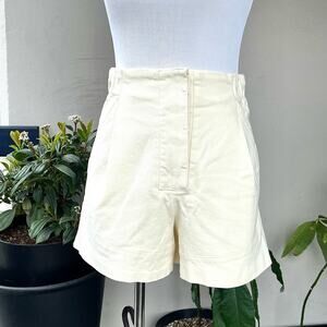🌿 Zara Flared Denim Shorts in Light Yellow, size M